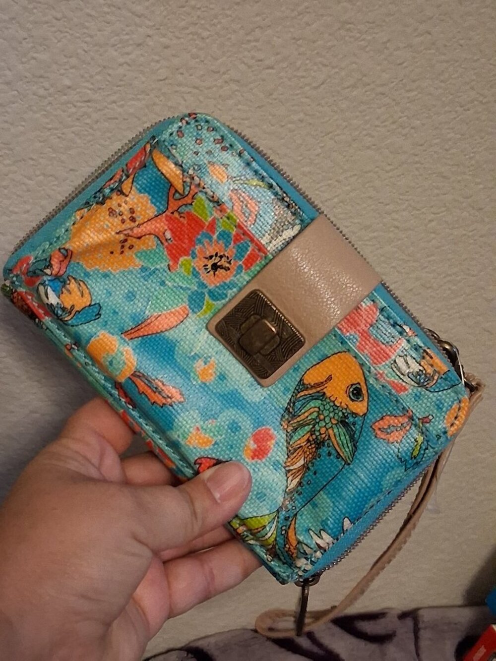 Sakroots Wristlet Wallet Travel Clutch Colorful Koi Fish Flowers Pattern Zip